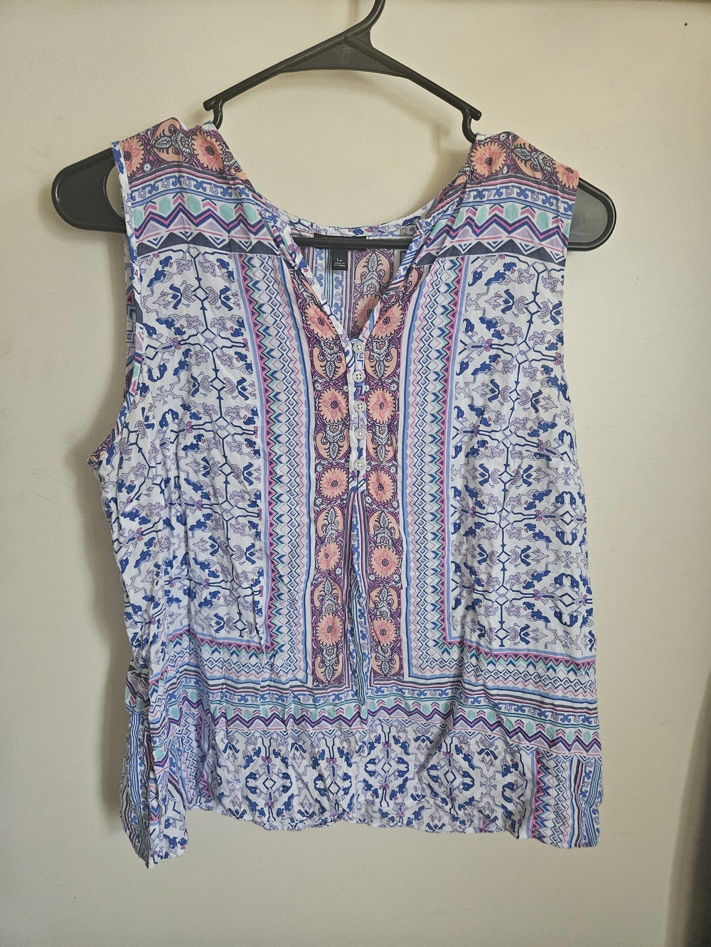 Talbots Floral & Geometric Print Sleeveless Camisole - Blue & Pink